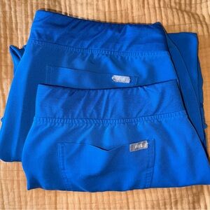 FIGS L PETITE ROYAL BLUE WOMENS ZAMORA JOGGERS x2 W/ BLEMISHES & ZIPPER DEFECTS